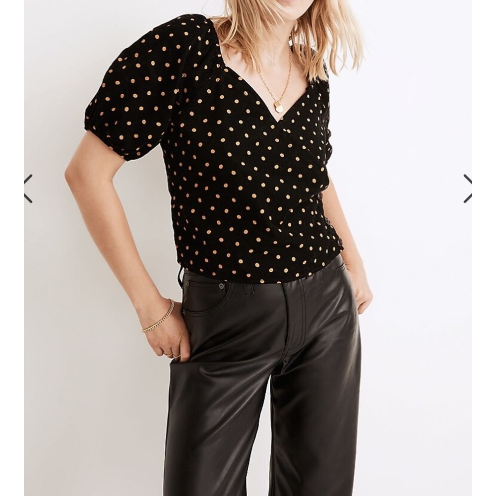 Madewell NWOT Corduroy Puff-Sleeve Wrap Top in Oval Dot size small